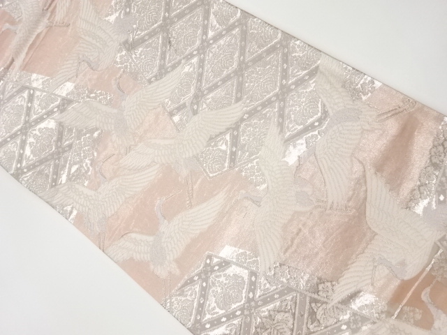 JAPANESE KIMONO / VINTAGE FUKURO OBI / WOVEN CRANES & PAULOWNIA